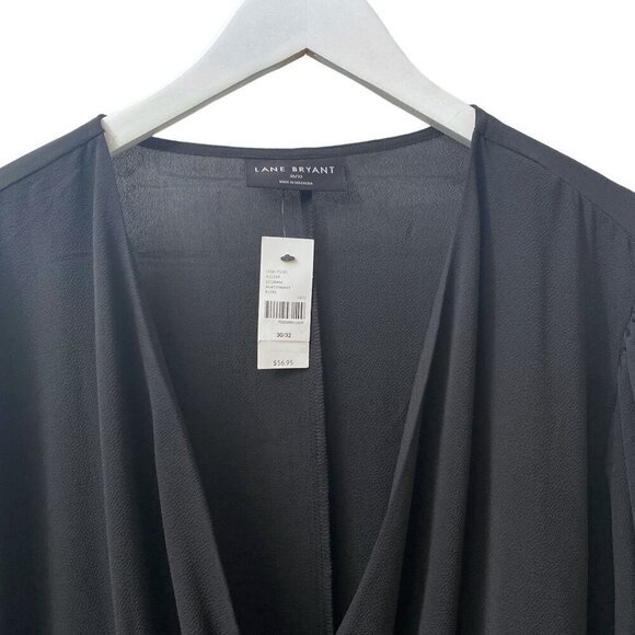 LANE BRYANT Top Plus Size 30/32 Black Crisscross Blouse Cropped Elastic Hem NWT - Picture 7 of 11